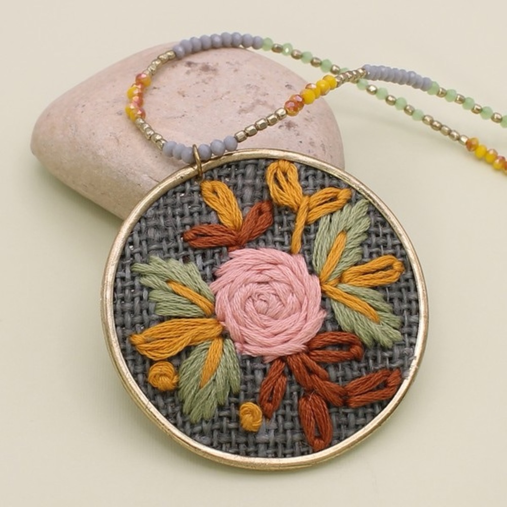 Secret Garden Hand Embroidered Rose Necklace